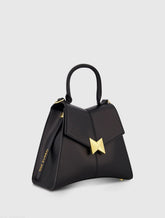 Black Medium Angular Leather Handbag With Gold Hardware